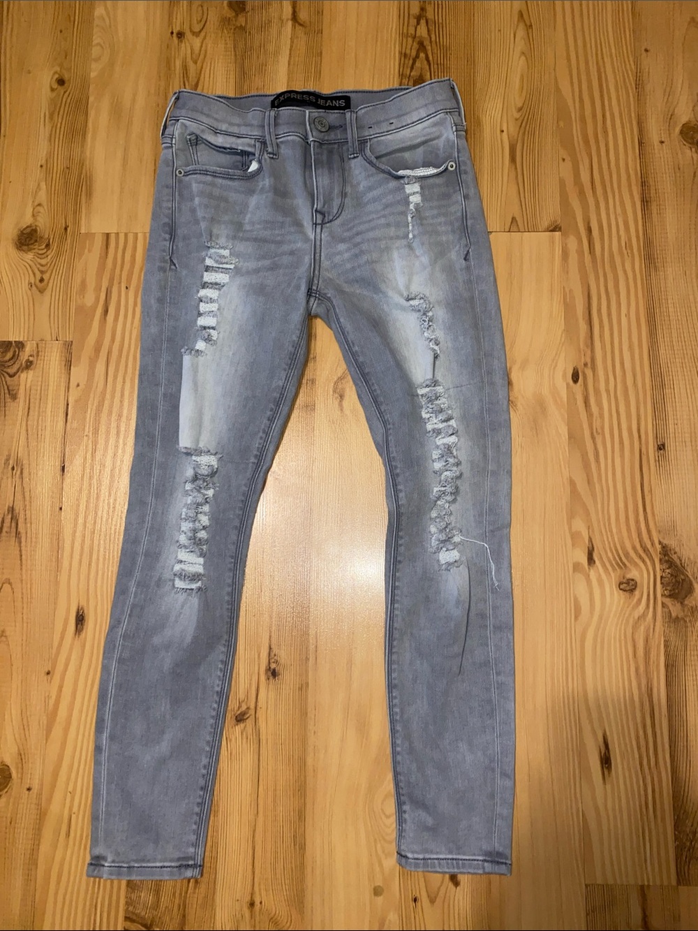 Express Light Gray Distressed Skinny Jeans